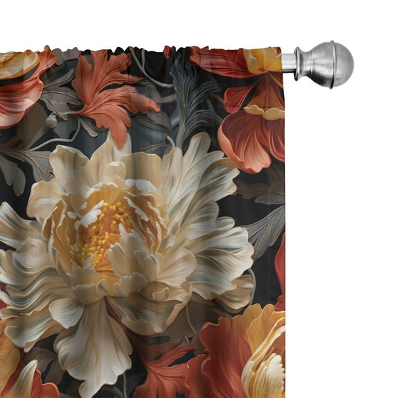 Ambesonne Vintage Floral Curtains, Chrysanthemum Nature, Pair of 28"x95", Amber Blue Grey Off White