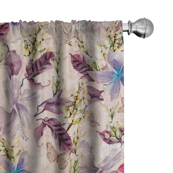 Ambesonne Vintage Floral Curtains, Flourishing Spring, Pair of 28"x84", Champagne Plum Lilac