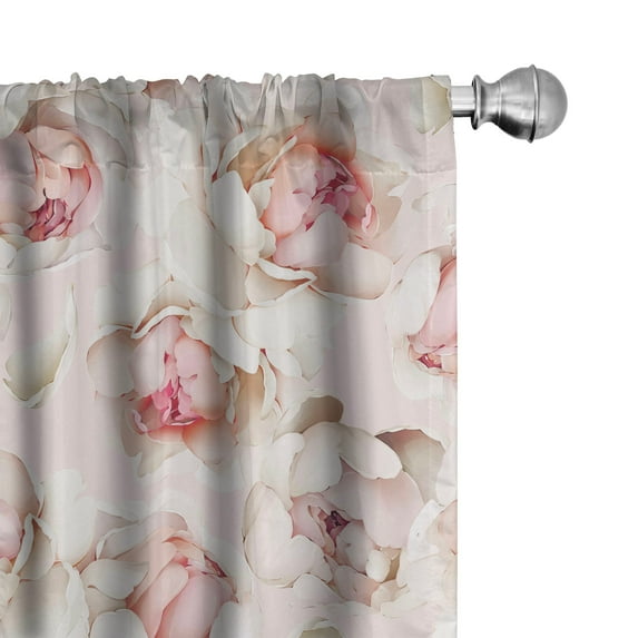 Ambesonne Vintage Floral Curtains, Peonies Pastel Color, Pair of 28"x84", Dark Coral White Blush