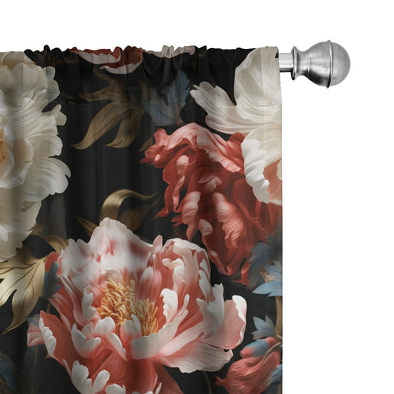 Ambesonne Vintage Floral Curtains, Peonies Realistic, Pair of 28"x84", Pale Pink Blue Grey
