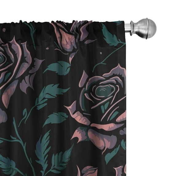 Ambesonne Vintage Floral Curtains, Roses Romantic Print, Pair of 28"x84", Grey Pink Teal and Black