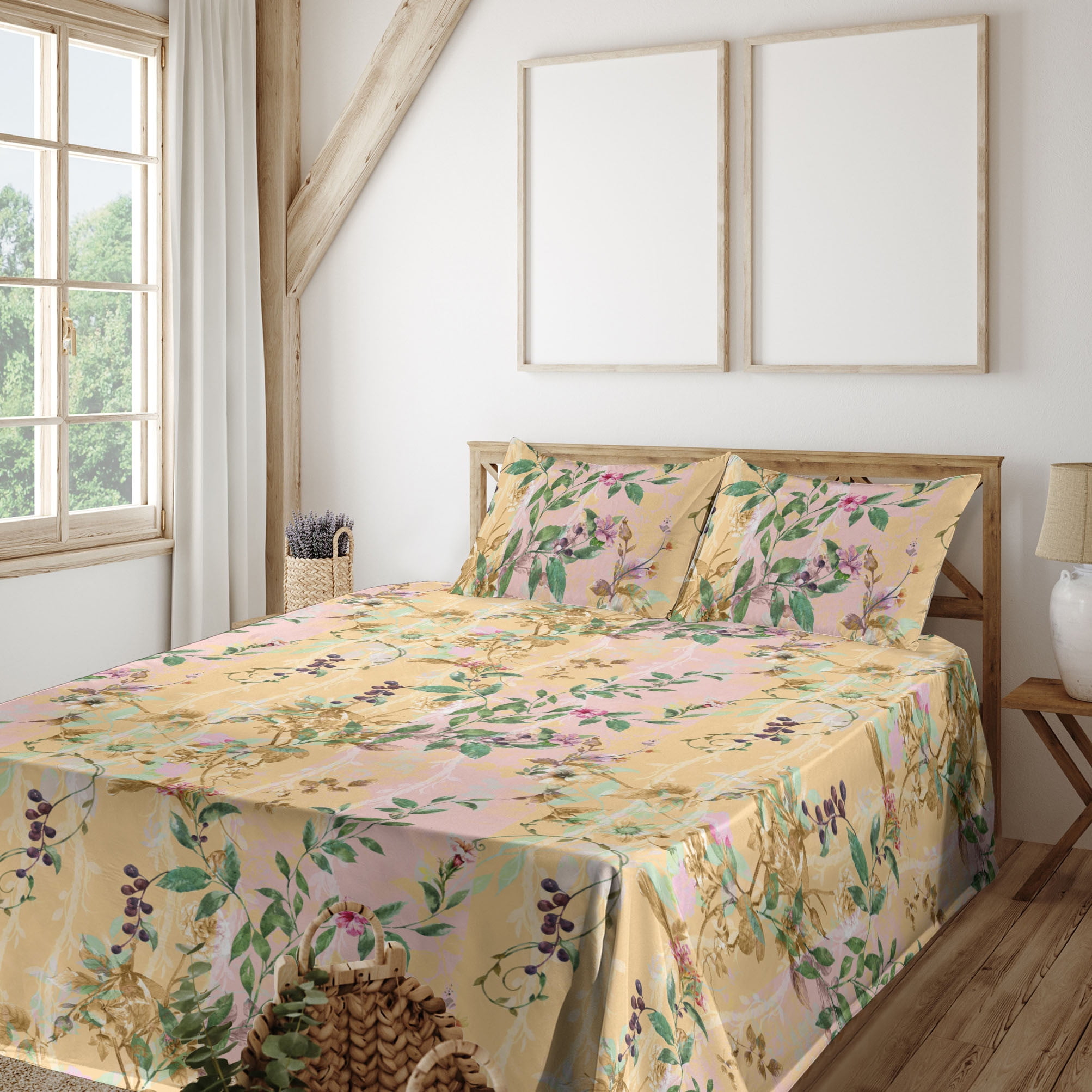 Ambesonne Vintage Floral Fitted & Flat Sheet with Shams 4 Pcs Set — free download