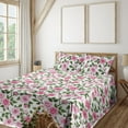 thumbnail image 1 of Ambesonne Vintage Floral Fitted & Flat Sheet with Shams 4 Pcs Set, Roses Plain Back Art, Calking, Pastel Pink Olive Green, 1 of 1