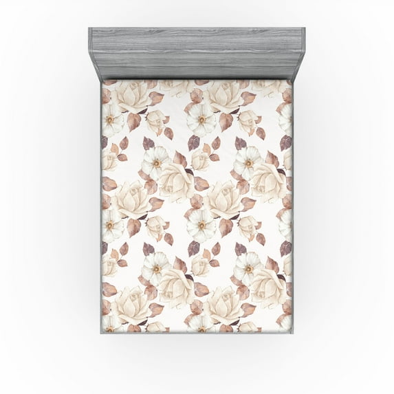 Ambesonne Vintage Floral Fitted Sheet, Romantic Blooms Boho, Full Size, Champagne Pale Peach