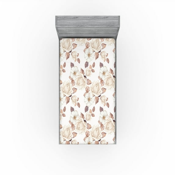 Ambesonne Vintage Floral Fitted Sheet, Romantic Blooms Boho, Twin XL Size, Champagne Pale Peach