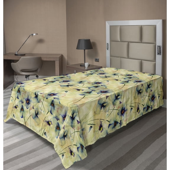 Ambesonne Vintage Floral Flat Bedding Sheet Soft Top Sheet, Flowers Dreamy Hues, Twin XL, Avocado Green Purple