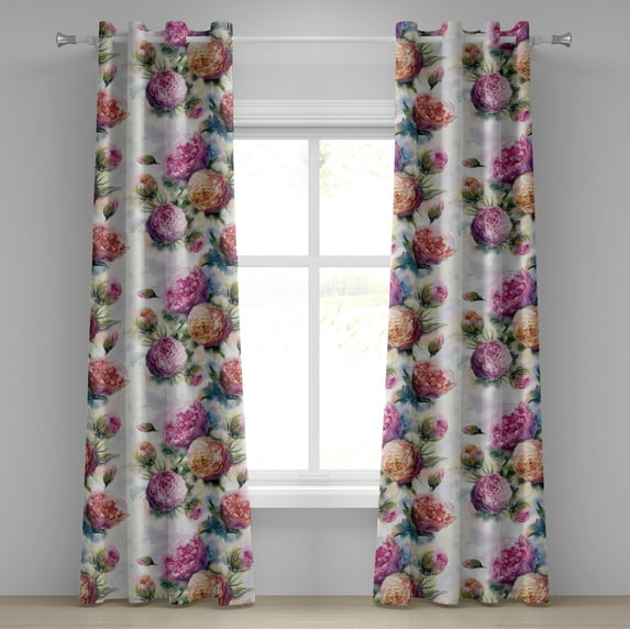 Ambesonne Vintage Floral Grommet Curtain, Aquarelle Boho Bloom, 50"x108", Pale Fuchsia Dark Peach
