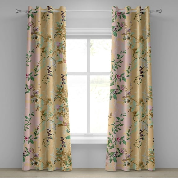Ambesonne Vintage Floral Grommet Curtain, Blossoming Romance, 50"x72", Peach Pale Pink