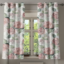 Ambesonne Vintage Floral Grommet Curtain, English Roses Print, 50"x60", Blush and Sage Green