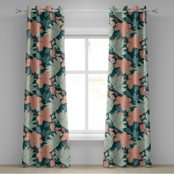 Ambesonne Vintage Floral Grommet Curtain, Flowers Cottagecore, 50"x120", Dark Teal Coral