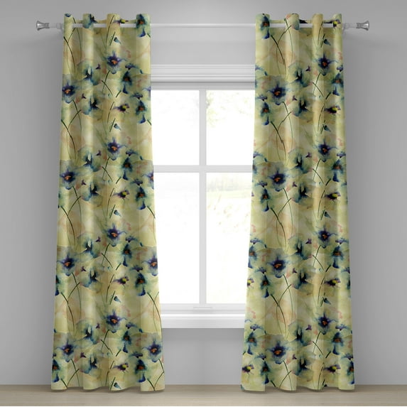 Ambesonne Vintage Floral Grommet Curtain, Flowers Dreamy Hues, 50"x120", Avocado Green Purple