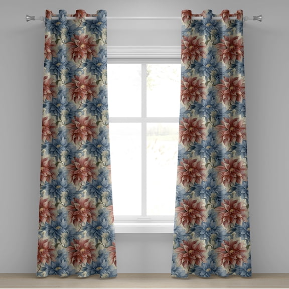 Ambesonne Vintage Floral Grommet Curtain, Nostalgic Petals Art, 50"x72", Blue Grey Pale Maroon