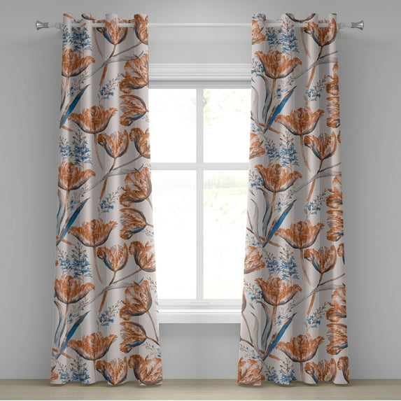 Ambesonne Vintage Floral Grommet Curtain, Watercolor Hyacinth, 50"x108", Burnt Orange Dark Violet