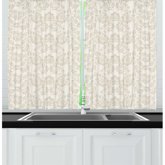 Ambesonne Vintage Floral Kitchen Curtains, Gracious Romantic, 55"x45", Grey Yellow and Ivory