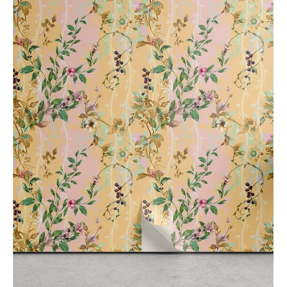 Ambesonne Vintage Floral Peel & Stick Wallpaper for Home, Blossoming Romance, 13"x36", Peach Pale Pink