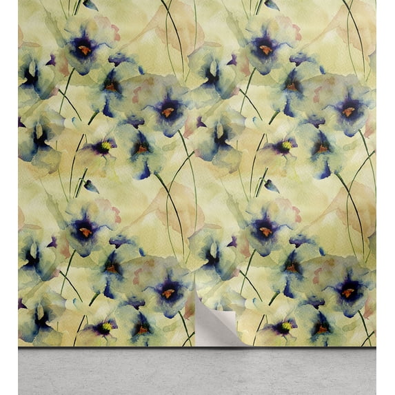 Ambesonne Vintage Floral Peel & Stick Wallpaper for Home, Flowers Dreamy Hues, 13"x36", Avocado Green Purple