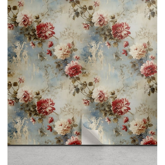 Ambesonne Vintage Floral Peel & Stick Wallpaper for Home, Renaissance Roses, 13"x72", Sepia Beige Blue