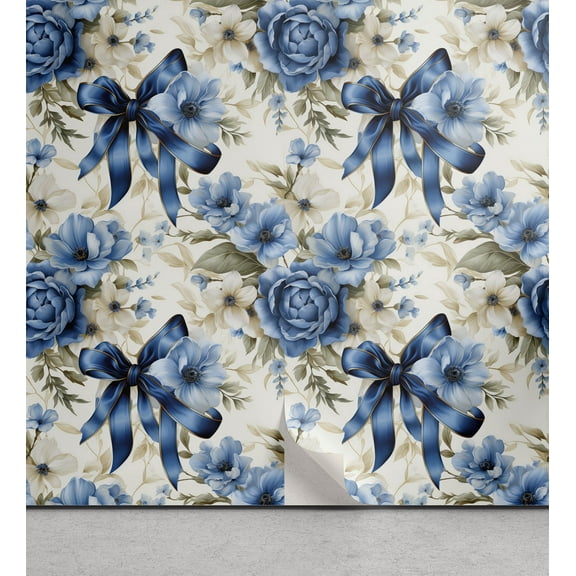 Ambesonne Vintage Floral Peel & Stick Wallpaper for Home, innocent Bouquets, 13"x100", Sea Blue Eggshell and Sepia