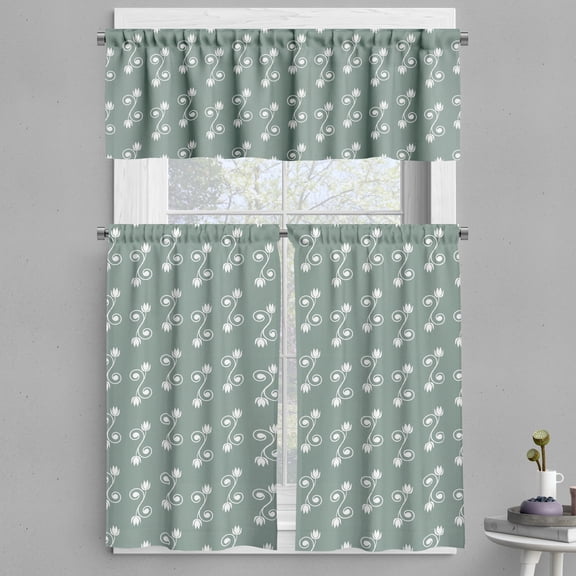 Ambesonne Vintage Floral Valance & Curtain, Tulips Feminine, 55"x45", Pale Sage Green White