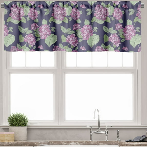 Ambesonne Vintage Floral Valance Pack of 2, Lilac Flowers Garden, 42"X12", Dark Indigo and Pale Fuchsia