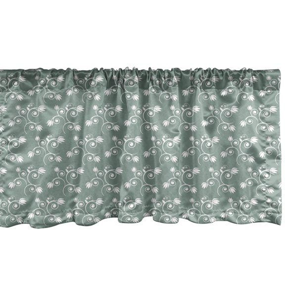 Ambesonne Vintage Floral Window Valance, Tulip Twigs Buds, 42" x 12", Pale Sage Green White
