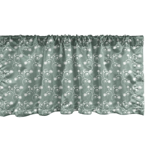 Ambesonne Vintage Floral Window Valance, Tulip Twigs Buds, 54" X 18", Pale Sage Green White