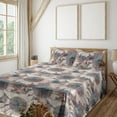 thumbnail image 1 of Ambesonne Vintage Flower Fitted & Flat Sheet with Shams 4 Pcs Set, Weathered Look Bloom, Full, Slate Blue Pale Rust, 1 of 5