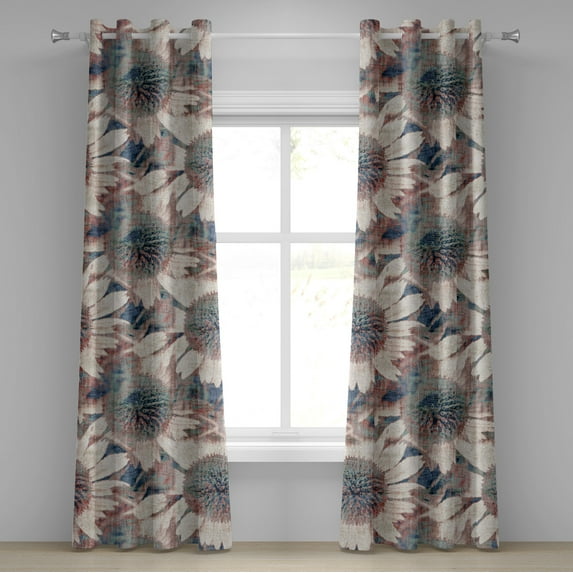 Ambesonne Vintage Flower Grommet Curtain, Weathered Look Bloom, 50"x84", Slate Blue Pale Rust