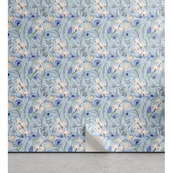 Ambesonne, Vintage Flowers Peel & Stick Wallpaper for Home, Art Japanese Floral, 13"x36", Pale Blue Pale Peach