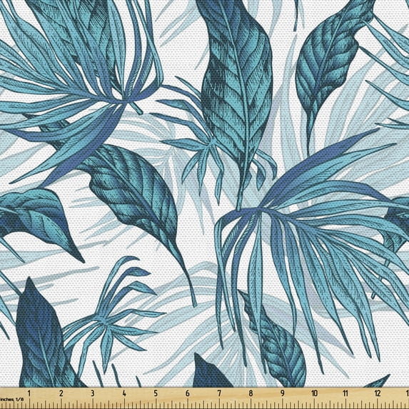 Ambesonne Vintage Green Fabric by the Yard Upholstery, Tropical Palm Leaves, 10 Yards, Petrol Blue Aqua