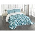 thumbnail image 1 of Ambesonne Vintage Green Quilted Bedspread Set 3 Pcs, Tropical Palm Leaves, King Size, Petrol Blue Aqua, 1 of 2