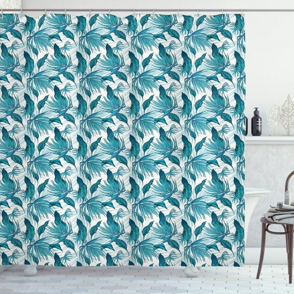 Ambesonne Vintage Green Shower Curtain, Tropical Palm Leaves, 69"Wx70"L, Petrol Blue Aqua