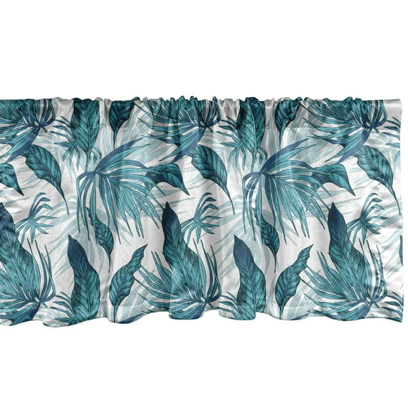 Ambesonne Vintage Green Window Valance, Tropical Palm Leaves, 54" X 18", Petrol Blue Aqua