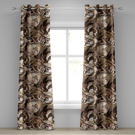 Ambesonne Vintage Grommet Curtain, Abstract Nostalgic Peony, 50"x72", Pale Brown and Dark Cocoa