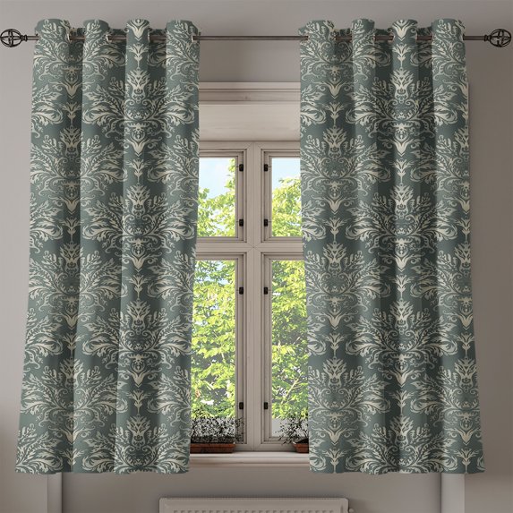 Ambesonne Vintage Grommet Curtain, Art Deco Flourishing Swirls, 50"x60", Grey Teal Pale Sage Green
