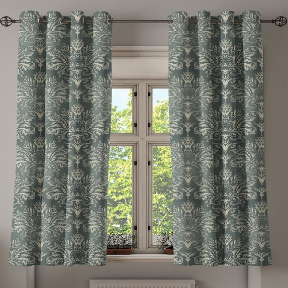 Ambesonne Vintage Grommet Curtain, Art Deco Flourishing Swirls, 50"x63", Grey Teal Pale Sage Green