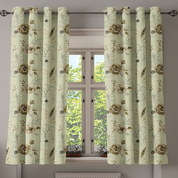 Ambesonne Vintage Grommet Curtain, Autumnal Season Blossoms, 50"x63", Khaki and Fawn