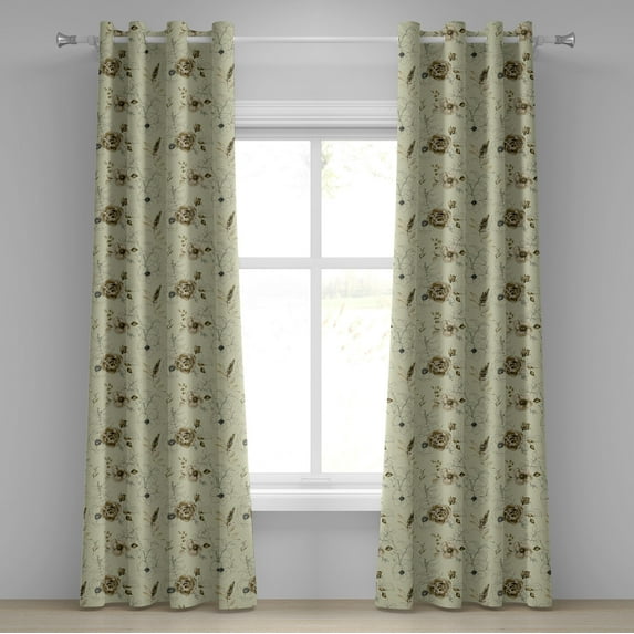 Ambesonne Vintage Grommet Curtain, Autumnal Season Blossoms, 50"x84", Khaki and Fawn