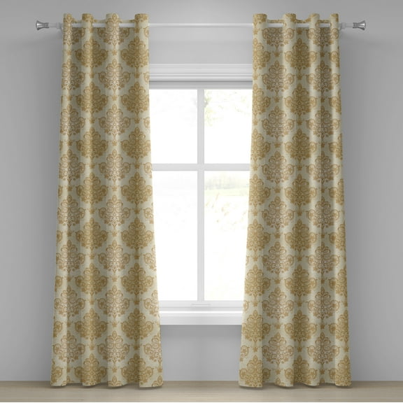 Ambesonne Vintage Grommet Curtain, Baroque Curved Flowers, 50" x 96", Cream Pale Brown