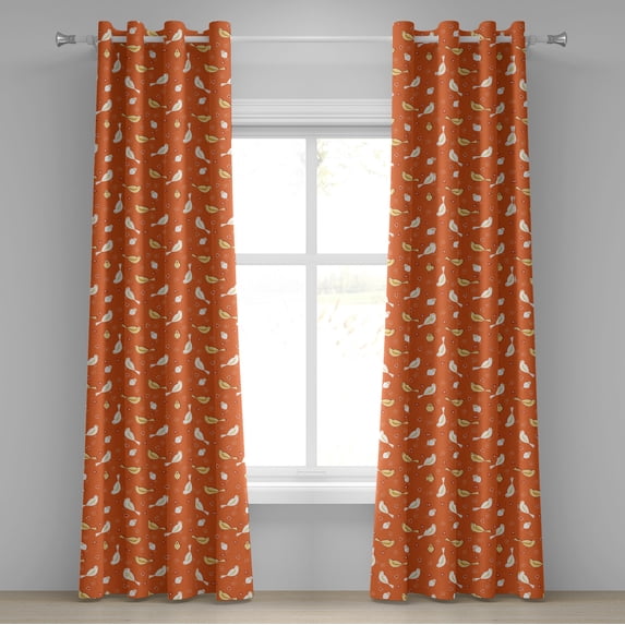 Ambesonne Vintage Grommet Curtain, Birds with Heart Shapes, 50" x 72", Orange Yellow White