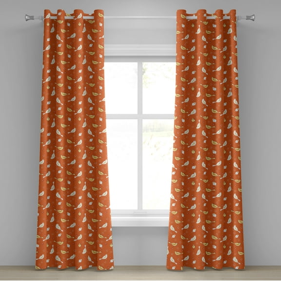 Ambesonne Vintage Grommet Curtain, Birds with Heart Shapes, 50" x 96", Orange Yellow White