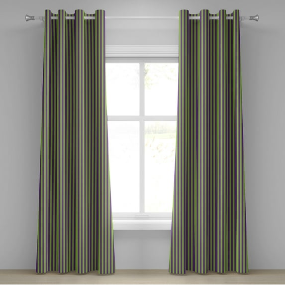 Ambesonne Vintage Grommet Curtain, Blue Green Bold Stripes, 50" x 108", Royal Blue Lime Green