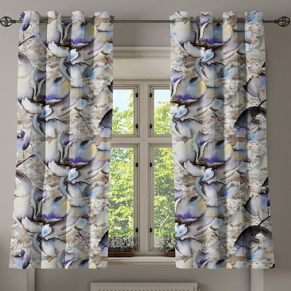 Ambesonne Vintage Grommet Curtain, Brush Strokes Retro Flowers, 50"x63", Ceil Blue and Pale Brown