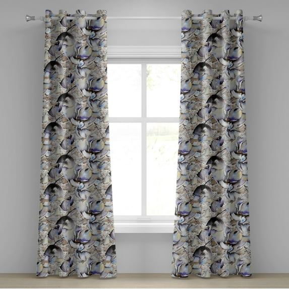 Ambesonne Vintage Grommet Curtain, Brush Strokes Retro Flowers, 50"x84", Ceil Blue and Pale Brown