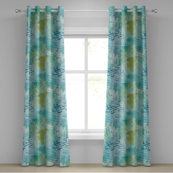 Ambesonne Vintage Grommet Curtain, Butterfly Music Cursive, 50"x84", Apple Green and Seafoam