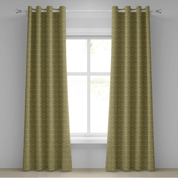 Ambesonne Vintage Grommet Curtain, Byzantine Curves Flowers, 50" x 84", Earth Yellow Slate Blue