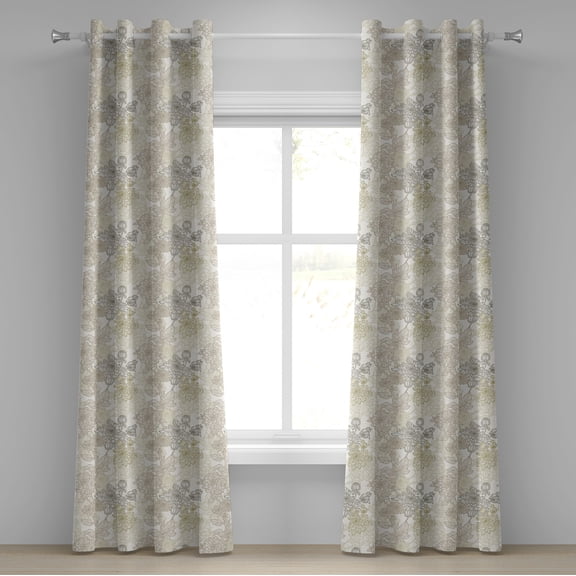 Ambesonne Vintage Grommet Curtain, Chrysanthemum Motifs, 50" x 108", Taupe Beige