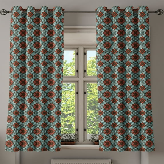 Ambesonne Vintage Grommet Curtain, Classic Flower Motifs, 50" x 54", Pale Blue Coral