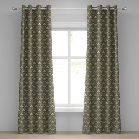 Ambesonne Vintage Grommet Curtain, Classic Royal Ornaments, 50" x 120", Grey and Yellow