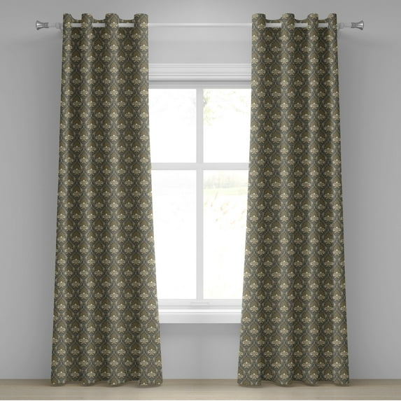Ambesonne Vintage Grommet Curtain, Classic Royal Ornaments, 50" x 84", Grey and Yellow